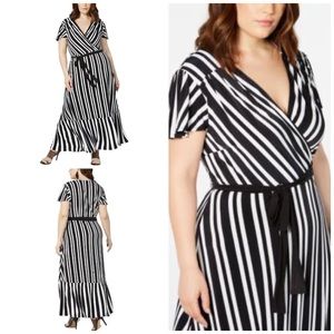 3X INC Black & White Striped Maxi Dress Plus